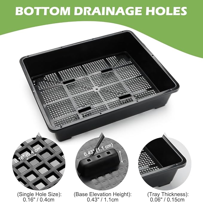 RooTrimmer 5 Pack Soil Blocking Trays(14"x12"x3"), Plastic Flat Plant Tray for Holding or Collecting Drainage Water, Elevated Microgreen Seed Starter Tray for Seed Germination (Black)