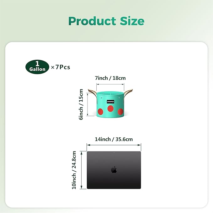 7 Pack 1 Gallon Grow Bags Heavy Duty 180G Thickened PE Plant Pots with 8 Breathable Holes Design