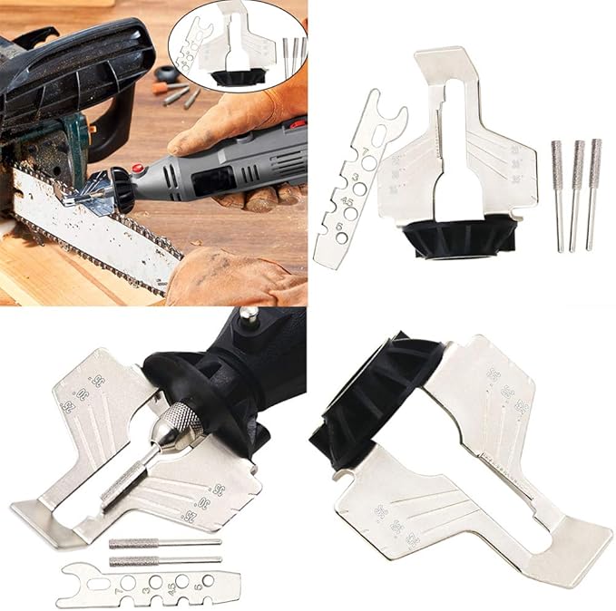 Chainsaw Sharpening Attachment Kit Rotary Tool, Chain Saw Blade Teeth Sharpener Set, Sharpening Attachment with Drill Head and Rulers for Gardening Lawn Mower Chainsaw