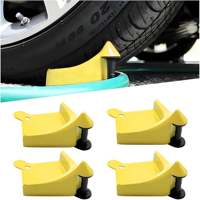 4PCS Car Hose Guide, Vehicle Detailing Cleaning Tools Hose Guides Preventing Wash Stuck Under The Tires, Automotive Wheel Rolling System Tool for Washing, Universal Fit (Yellow)