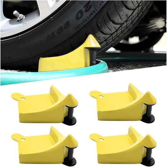 4PCS Car Hose Guide, Vehicle Detailing Cleaning Tools Hose Guides Preventing Wash Stuck Under The Tires, Automotive Wheel Rolling System Tool for Washing, Universal Fit (Yellow)