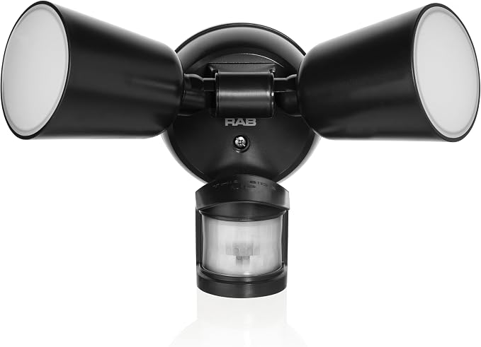 RAB Lighting LU160 Luminator Motion Sensor Outdoor Lights - Flood Light for Security, Outside Dusk to Dawn Photocell, 3000k–5000k Tunable, IP65 Weatherproof Rating, 160°Coverage, 50 Ft Range (Black)