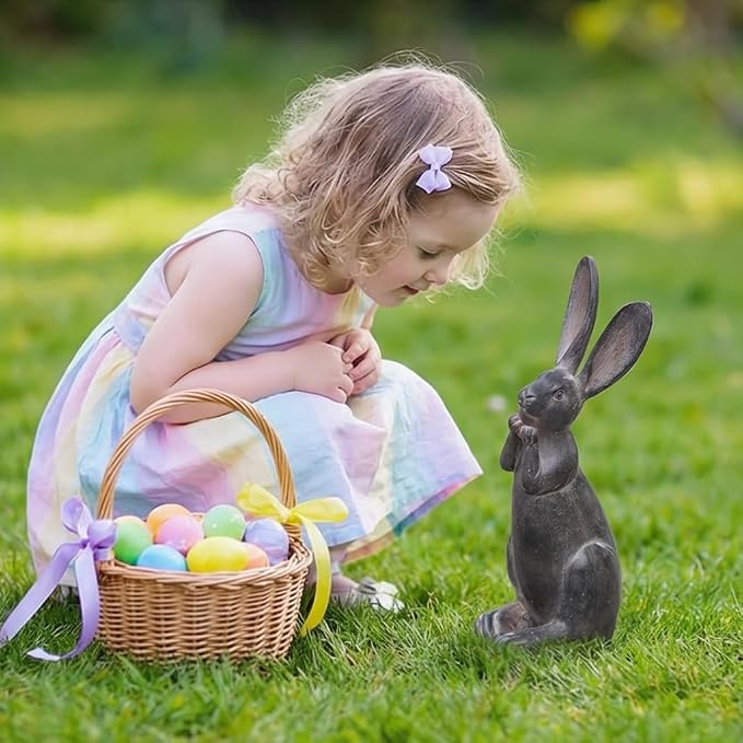 DiliComing Bunny Decor Resin Animals Statue - Garden Decorations Garden Decor for Outside Cute Cheeky Bunny Figurine Statues for Home Decor Outdoor Decor for Porch 5 × 4 × 11 Inch