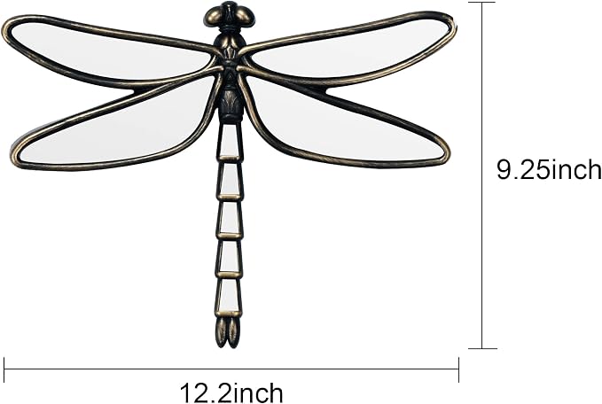 Decorative Dragonfly Wall Mirror, Plastic Frame with Mirrored Wings (12.4 x 9.3 inches) (Bronze)