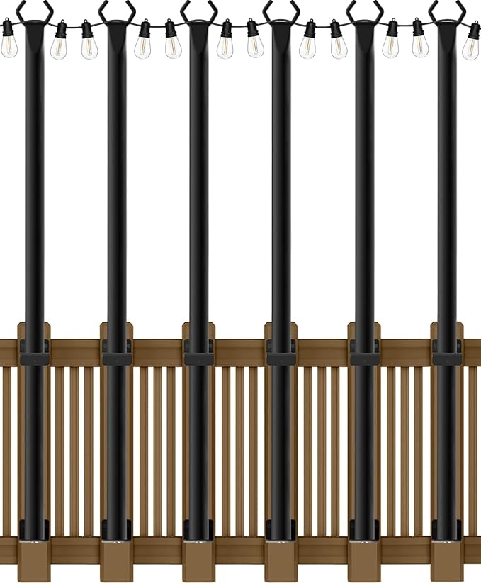 SINLEY 6 Pack 5Ft String Light Poles,Light Poles for Outside String Lights,Outdoor Light Poles with Fork,Metal Pole Stand for Patio,Backyard,Deck