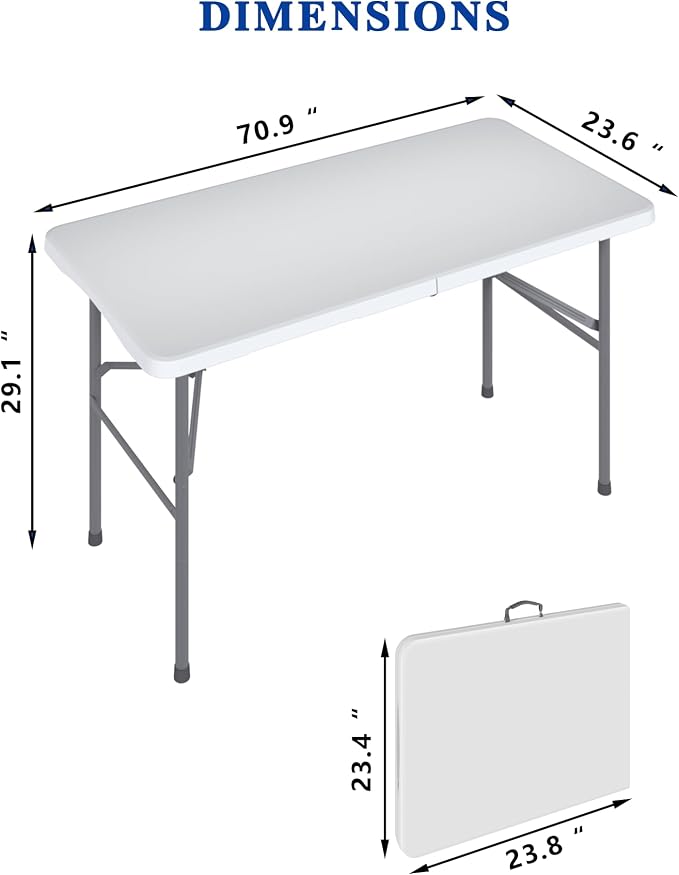 4FT Folding Tables – Heavy Duty Portable Foldable Picnic Table with Built-in Handle, 450 lb Capacity – Ideal for Events, Parties, Crafts, Camping & Dining (4-Pack, White)