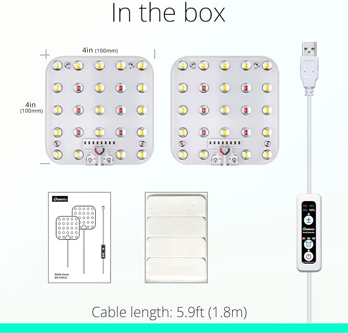 Full Spectrum LED Grow Light for Indoor Plants, 2 Panels 10W with 6/12/16h Timer Dimmable Plant Lights for Flower Veg Plant Growth USB, Netural White, 1-Pack