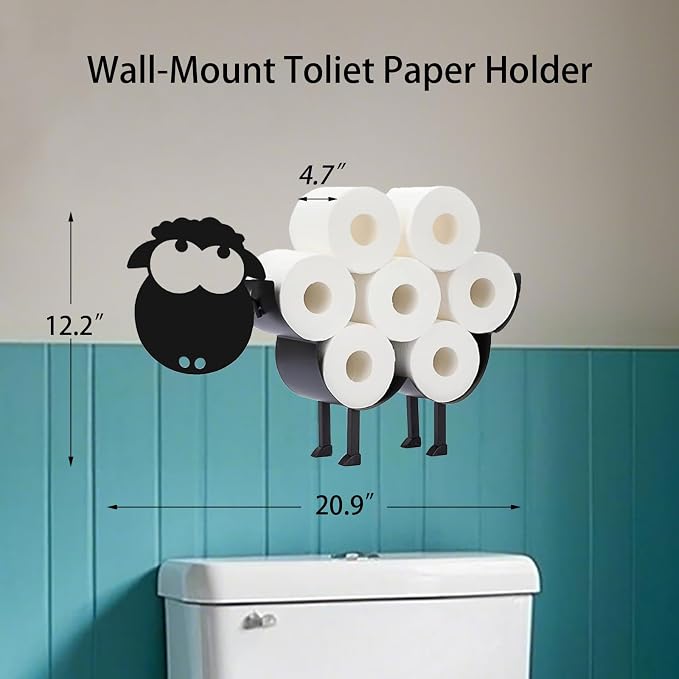 Cute Sheep Toilet Tissue Holder,Animal Paper Holders,Decorative Metal Papers Holder,Funny Toilet Animal Storage for Bathrooms,Bathroom Paper Organizer for Extra 8 Rolls Stand & Wall Mounted Art Decor