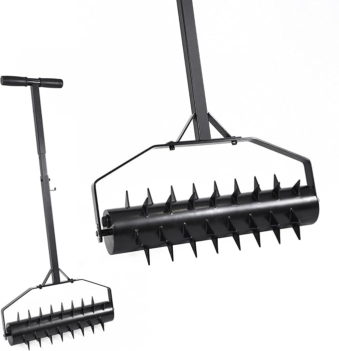 23 Inch Rolling Lawn Aerator - Upgraded Heavy Duty Lawn Aerator Tool with Adjustable Handle Heights, Manual Soil Spike Aerator for Yard and Garden, Water or Sand Fillable for Soil Penetration