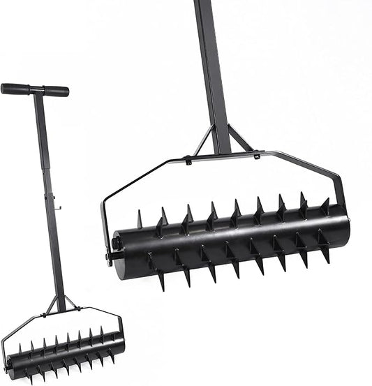 23 Inch Rolling Lawn Aerator - Upgraded Heavy Duty Lawn Aerator Tool with Adjustable Handle Heights, Manual Soil Spike Aerator for Yard and Garden, Water or Sand Fillable for Soil Penetration