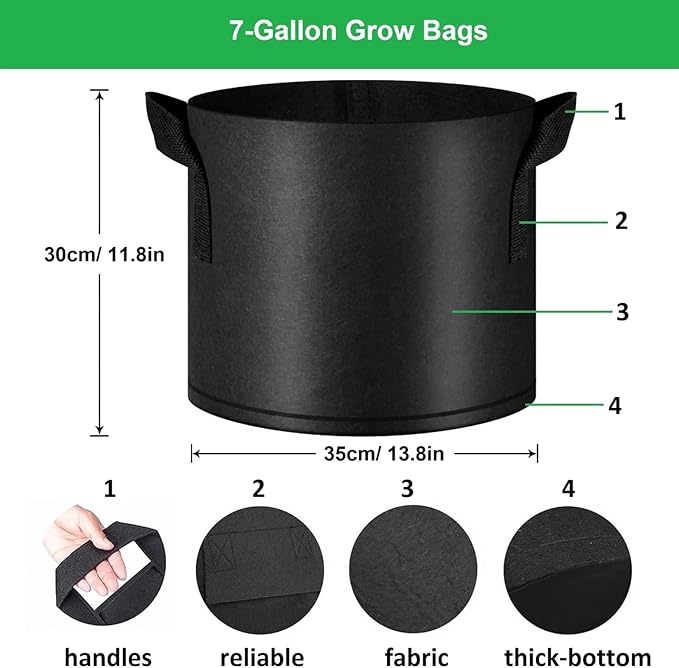 ANSLYQA 7-Gallon Grow Bags, (10 Pack) Thickened Aeration Fabric Growing Pots Planters with Handles for Planting Vegetables Plants, Black