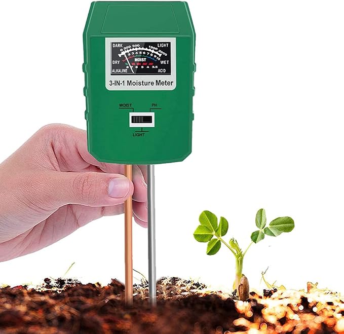 Soil Test Kit for Moisture, pH& Sunlight Meter,3 in 1 Soil Tester for Plant, Vegetables, Garden, Lawn, Farm, Indoor/Outdoor Use (No Battery Need) (Green 2.0)