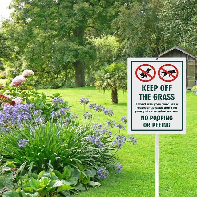 Keep Off The Grass No Pooping Or Peeing Yard Sign With Stake No Dogs Poop Reflective Aluminum Yard Signs Rust Free For Lawn Garden Outdoor Signs (8x12) IN