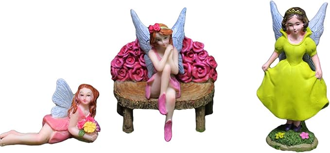 Miniature Garden Fairy Figurines Set, 4 Piece Fairy Garden Accessories with Flower Chair, Cute Fairies Gifts for Outdoor Fairy Garden Decor