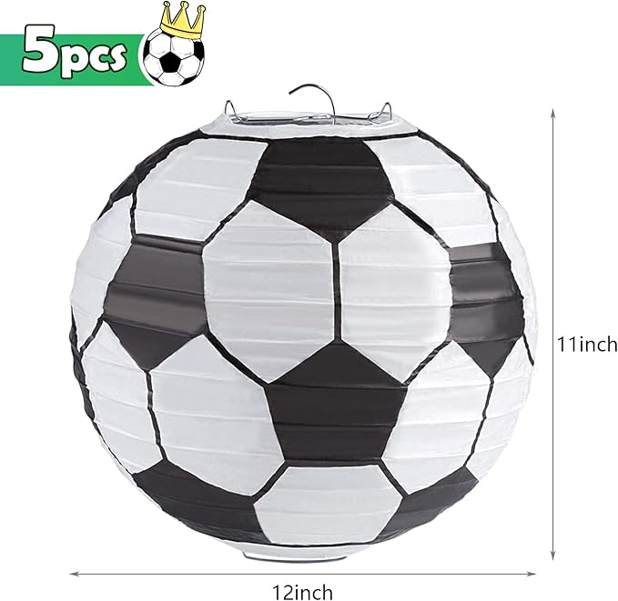 Kesoto 12 Inch Soccer Paper Lanterns Sports Soccer Themed Birthday Party Decorations Supplies Party Favors - Pack of 5