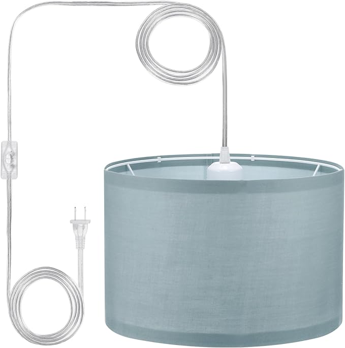 PATIKIL Plug in Pendant Light, 15Ft Rope Cord Hanging Lamp Fixture Gray Blue