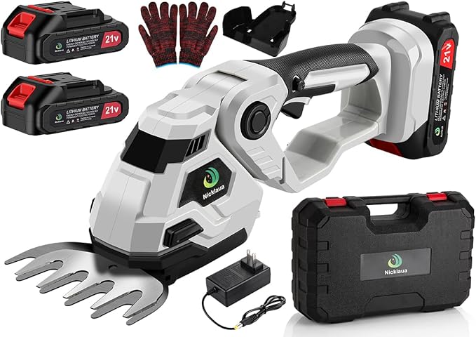Cordless Hedge Trimmer,Cordless Grass Shear & Shrubbery Trimmer,with a 5.3-inch Lawn Mower Blade,Hedge Trimmer with 2 PCS Batteries, for Garden,Lawn.Note: It Does not Include the 9-inch Blade.