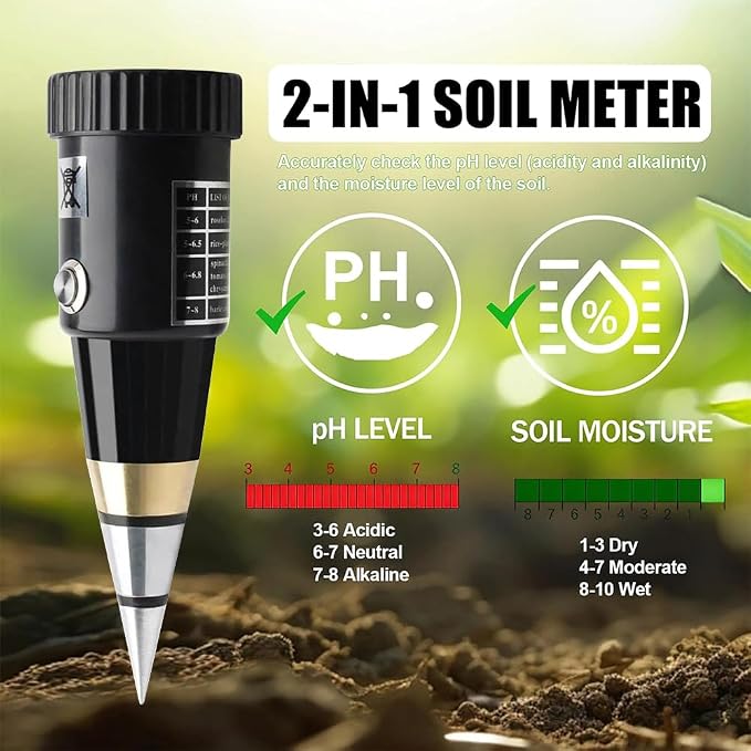 Soil PH Meter, Soil Moisture Sensor Meter, Soil PH Tester Gardening Tool Kits for Plant, Tree, Soil Tester for Moisture Great for Garden, Lawn, Farm, Indoor & Outdoor Use