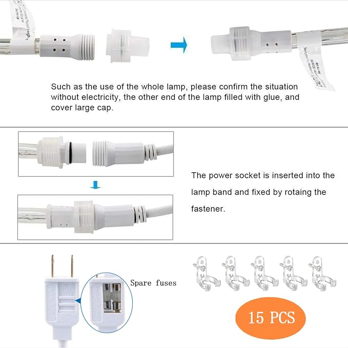 50ft 360 LED Rope Lights Outdoor, Connectable and Flexible Tube Lights with 8 Modes, Waterproof Indoor Outdoor LED Rope Lighting for Deck, Garden, Pool, Patio, Indoor Outdoor Decorations (White)