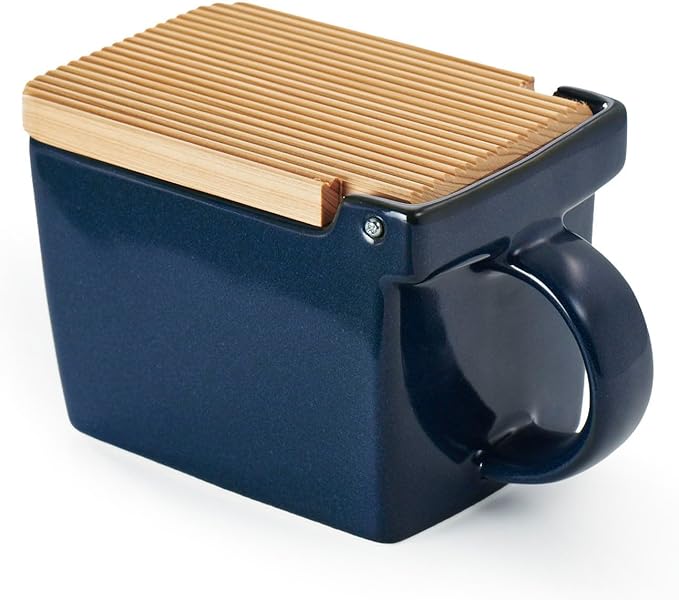 ZERO JAPAN Bee House Premium Salt Box with Hinoki Lid - Container for Sea Salt and Spices - Elegant Cellar for Kitchen Countertop - Jeans Blue, 16 oz
