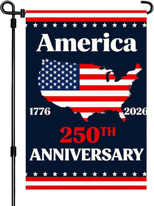 250 Anniversary USA Garden Flag, Double Sided Waterproof Patriotic America Map Flag 1776–2026, Outdoor Yard Decor 12x18