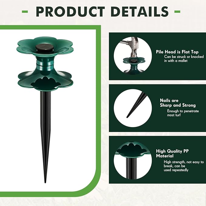 Blulu 12 Packs 9.84 Inch Garden Hose Guide Spike, Flower Shaped Water Hose Holder Spike Stand with Stake, Heavy Duty Green, Keeps Garden Hose out of Flower Beds, for Plant Protection