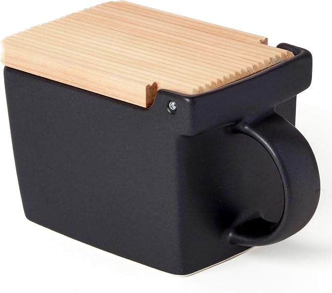 ZERO JAPAN Bee House Premium Salt Box with Hinoki Lid - Container for Sea Salt and Spices - Elegant Cellar for Kitchen Countertop - Noble Black, 16 oz