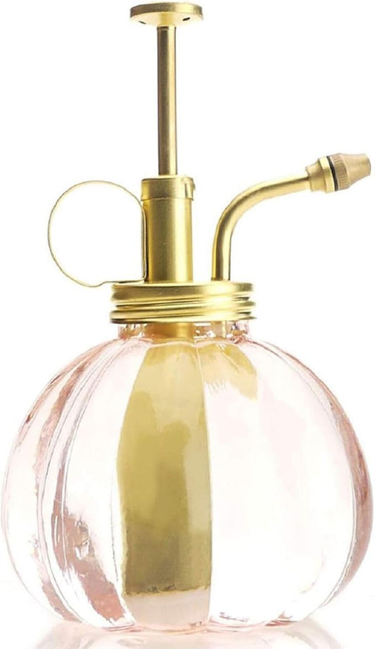 Vintage Style Glass Pumpkin Bottle Sprayer Watering Can Plant Mister with Brass Sprayer Head (Pink)