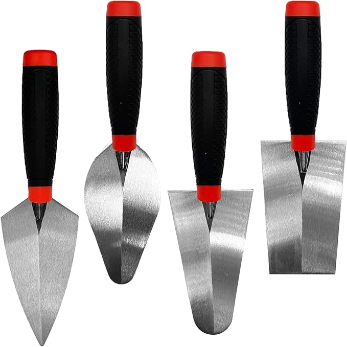 Bricklaying Trowel 4pcs/Set, Trowel Masonry Hand Tool, Flat Margin Trowel, Pointing Trowel, Gauging Trowel, Professional Masonry Flooring Tool for Concret (Black-E Set)
