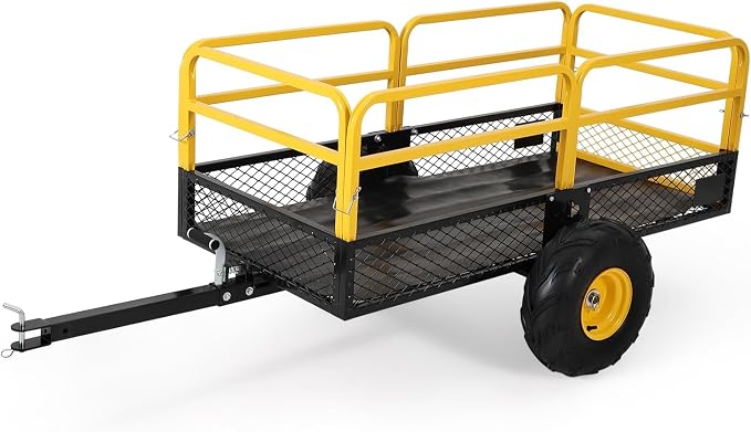22 Cu.Ft 1600Lbs Steel ATV UTV Trailer Tow Behind Dump Cart, Heavy Duty Pull Behind Utility Dump Trailer for Lawn Mower Trailer Tractor Garden Yard with Removable Rear Panel
