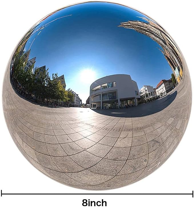 Nerien 8 Inch Gazing Ball, Stainless Steel Garden Mirror Globe, Polished Ornament Sphere, Hollow Floating Reflective Hemisphere, for Home Outdoor Pond Housewarming Swimming Pool Decoration, Silver