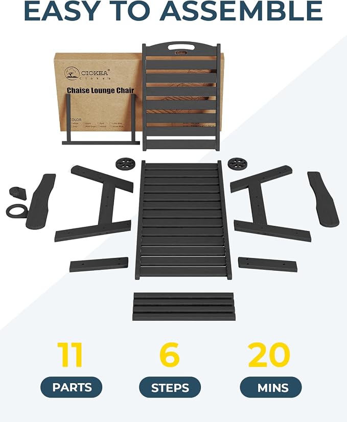 Ciokea Outdoor Lounge Chair Set of 4, All Weather Patio Chaise Lounge Chair for Outside, HDPE Chair with Rolling Wheels & Cup Holder, 5 Position, Deck, Pool, Black