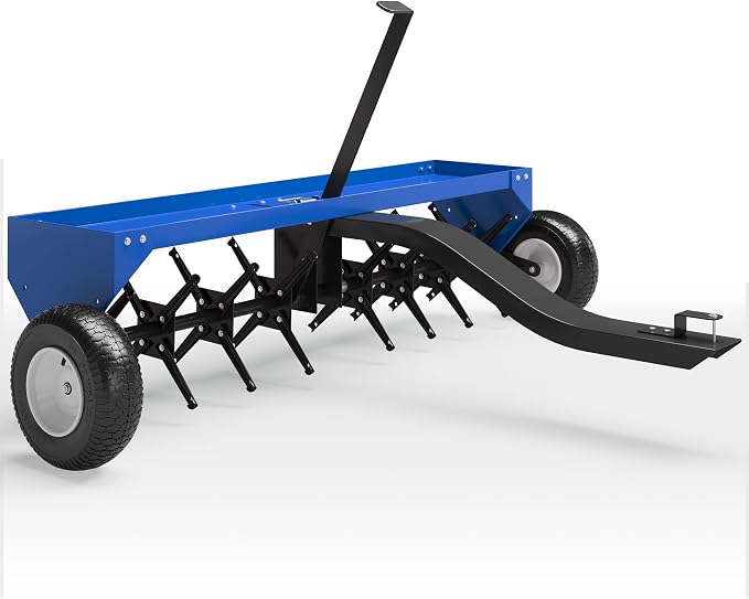 48 Inch Tow Behind Lawn Plug Aerator,100LBS Capacity Yard Aerator with Universal Hitch &10" Tires, Heavy Duty Aerator Lawn Tool Tow Behind, Steel Core Aerator for Garden Farm Yard Lawn Care