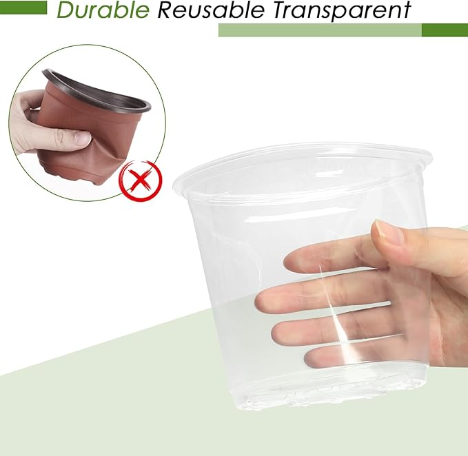 FUIJOL 6 Inch Clear Nursery Pots for Plants with Sacuers 15 Pack, Plastic Flower Pots with Drainage Holes, Variety Pack Seedlings Garden Pot for Indoor Outdoor (6 inch)