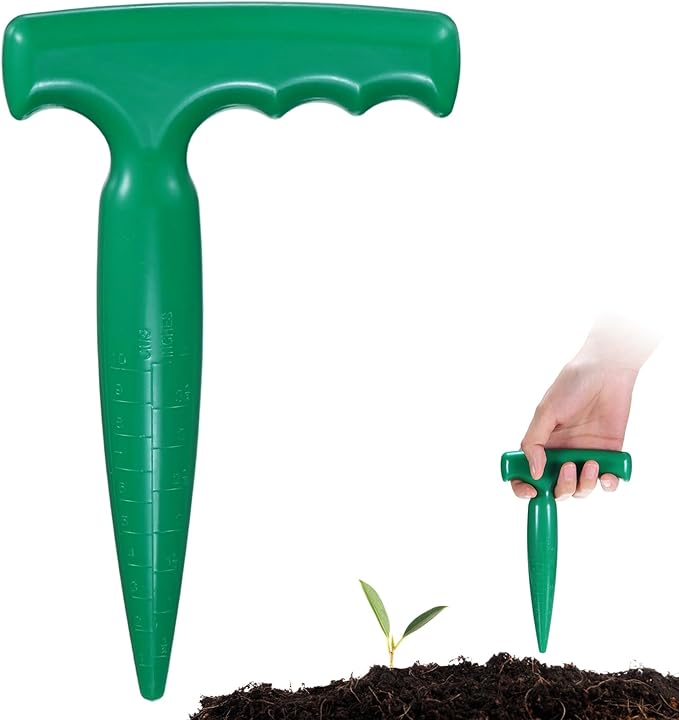 M METERXITY 2-Pack Seed Planter Tool, Plastic Hand Dibber Garden Tool with Handle for Sowing Seeds/Transplanting/Planting Bulbs, Handheld Digging Hole Punch [Dark Green]