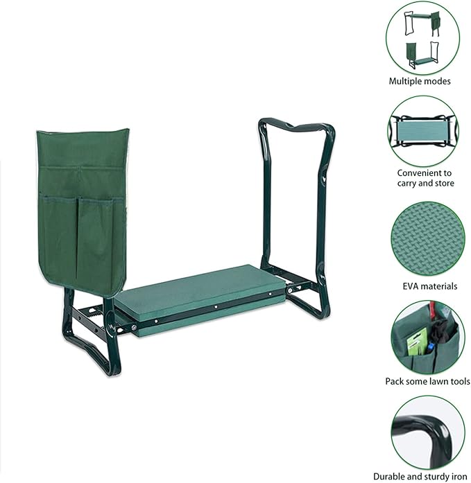 LABLT Garden Kneeler Seat Stool Bench Portable Folding Stool EVA Foam Pad with Tool Bag Pouch