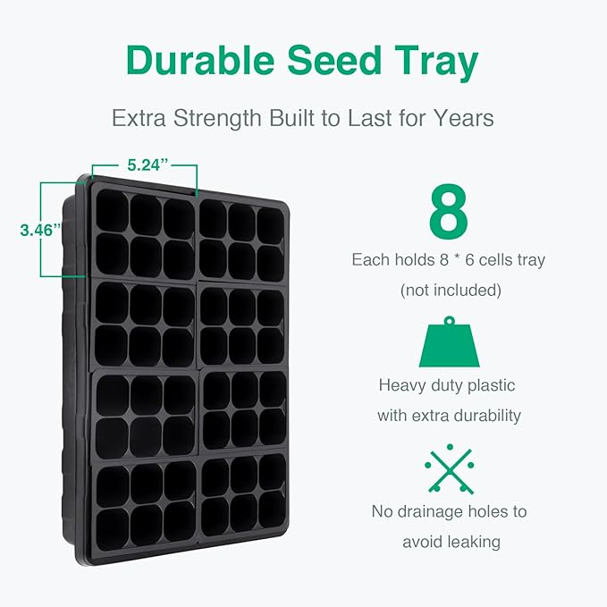SOLIGT [Thick Plastic] 5-Set Strong Seed Starter Trays with 5" Humidity Domes for Seed Starting, Germination, Seedling Propagation & Plant Growing, Holds 240 Cells in Total