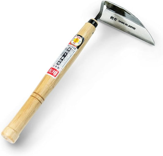 HONEN Japanese Left-Handed Nejiri Kama Weeding Sickle, Sharp Composite Steel Hand Weeder for Precise Weed Removal in Tight Spaces, Wood Handle, Made in Japan