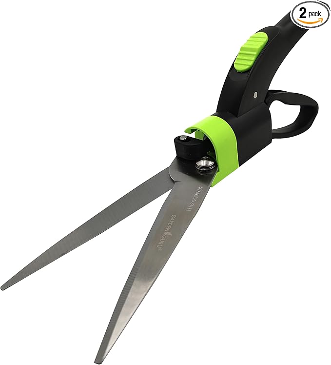 Garden Guru Hand Grass Clipper Scissors 360 Degree Rotatable Cutter Head - Ultra Sharp Stainless Steel Grass Shears - Comfort Grip Handles - Perfect for Edging Lawn, Trimming Shrubs & Flowers (2 Pack)