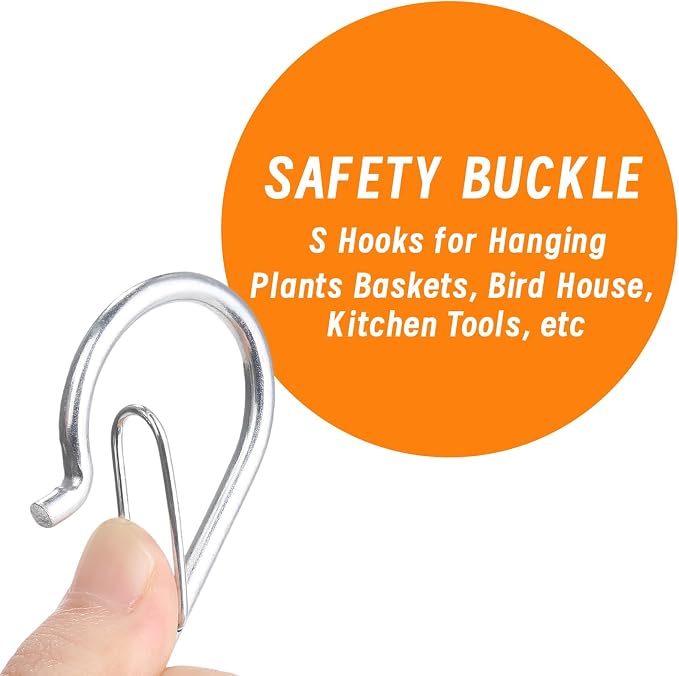 48 Pcs S Hooks for Hanging with Safety Buckle, 3.5 inch Heavy Duty Metal S Shaped Hooks Stainless Steel for Hanging Kitchen Utensil, Cups, Pots, Plants, Bags, Hats (Silver)