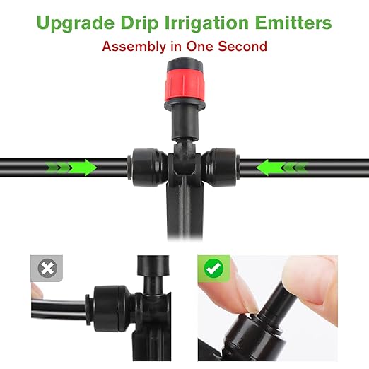 Kalolary Drip Irrigation Emitters, 30pcs Quick Connect Adjustable 360 Degree Water Emitters for for 1/4" Tubing, Durable Irrigation Drippers for Garden, Lawn, and Greenhouse Watering Systems(Red)
