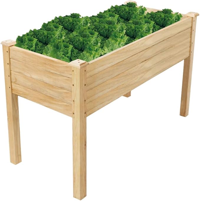 VINGLI 48.5"x22.5"x30" Wood Elevated Raised Garden Bed with Bed Liner, Heavy Duty Planter with Legs for Vegetables Fruits Potato Onion Flower, Outdoor Sturdy Long Lasting Planter Box