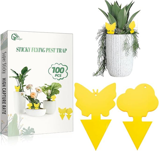 100 Pcs Sticky Traps for Fungus Gnat (Plants), Fruit Fly, Whitefly, and Fly, Yellow Sticky Insect Catcher Traps for Indoor/Outdoor, Kitchen, and Plants, High-End Glue, Non-Toxic (100 Pcs Yellow)
