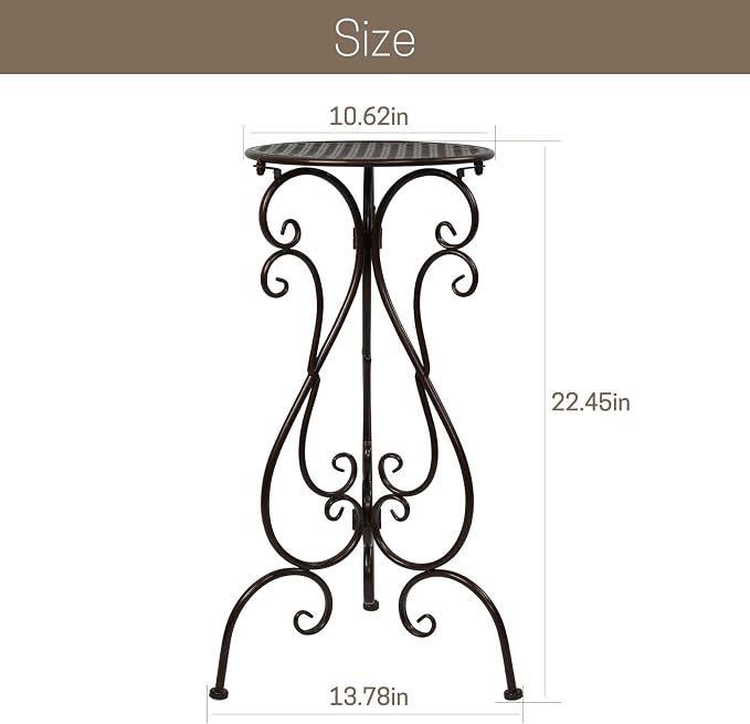 NAKUPE Metal Plant Stand Indoor Outdoor, Heavy Duty Flower Pot Stands 22.5 Inch Tall, Single Plants Pedestal Table for Planter Patio Farmhouse Garden Porch, Brown(1 Pack)