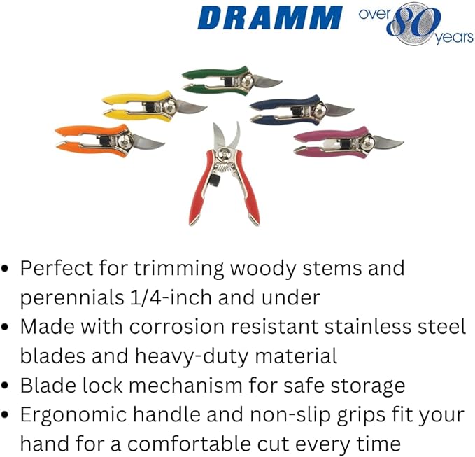 Dramm ColorPoint Stainless Steel Compact Garden Pruning Shears, Hand Pruner, Garden Clippers, with Heavy Duty Blade and Easy grip Handle, Blue