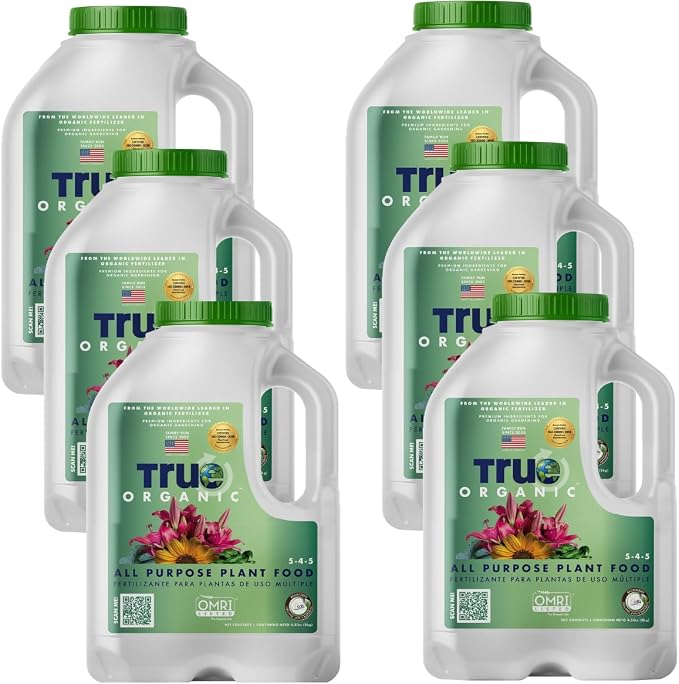 True Organic All Purpose Plant Food – Organic Fertilizer for Fruits, Vegetables, Flowers, and Herbs – 4.5lb Jug Covers 97 sq. ft.- Case of 6