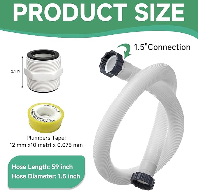 1.5" Pool Pump Hose for Intex Sand Filter Pumps & Saltwater Systems 29060E Pool Filter Hose for Intex & Coleman Above Ground Pools Parts 59" Long replacement hoses with 4 Washers, 2 Pack (2)