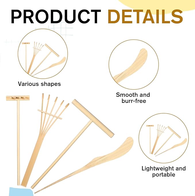4 PCS Mini Sand Rake Zen Garden Tools for Desk, DIY Zen Sand Garden Rock Rake Accessories, Small Stamp Rakes Set for Home Office Gift Gardens Beds Decor