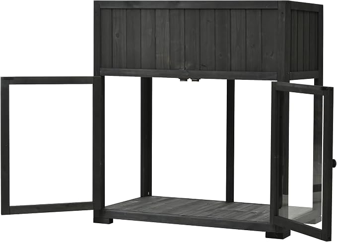Merax Raised Garden Bed with Leg, Potting Bench with Wheels Outdoor Garden Work Bench Station Planting Solid Wood Construction for Horticulture w/Storage Cabinet, Black
