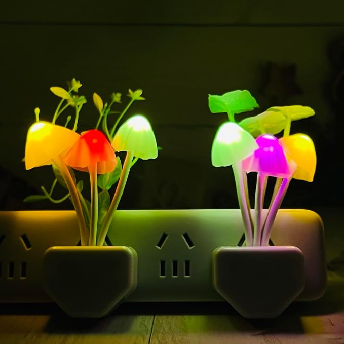 Sensor LED Mushroom Night Lights - Plug into Wall Plant Cute 7 Color Changing Dream Bed Lamp, Energy Saving Nightlight for Kids Adults Bedroom, Bathroom, Toilet, Stairs, Kitchen, Hallway Corridor